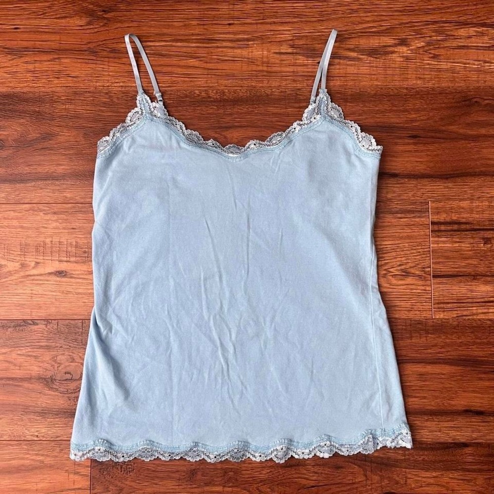725 Originals Y2K Baby Blue Lace Cami Tank Women M Coquette Balletcore Cotton